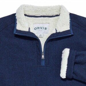 Orvis Men's Fleece Lined Quarter Zip Pullover, Navy Blue